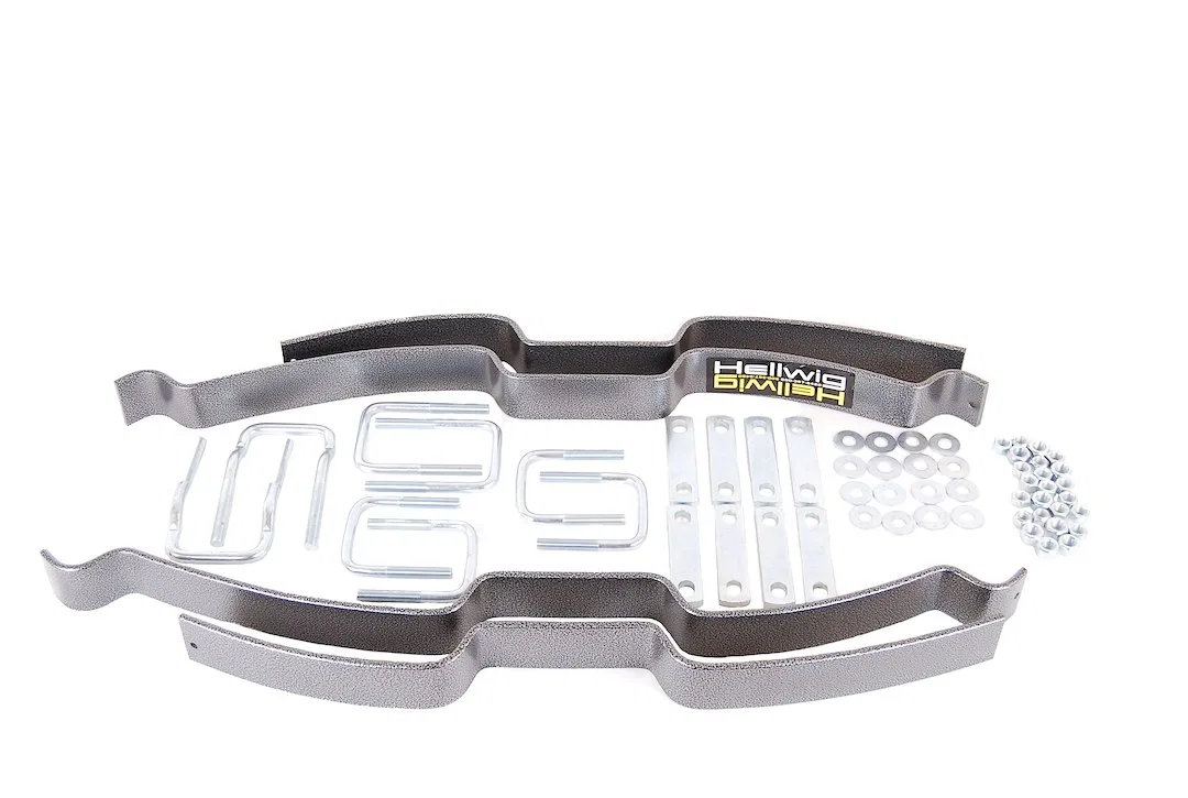 61607 – HELLWIG Helper Spring Kit, Leaf Spring Design Rear Upper 2500 Pound Load Capacity Steel With 2 Springs/ U Bol...